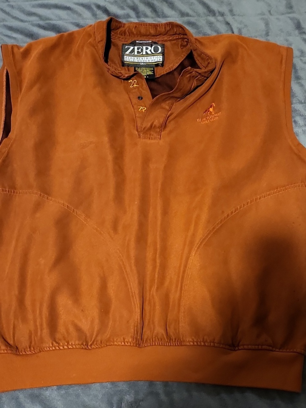 Zero Restrictions BlackHorse Golf Club Men’s Large Brown Suede 1/4 Zip Vest